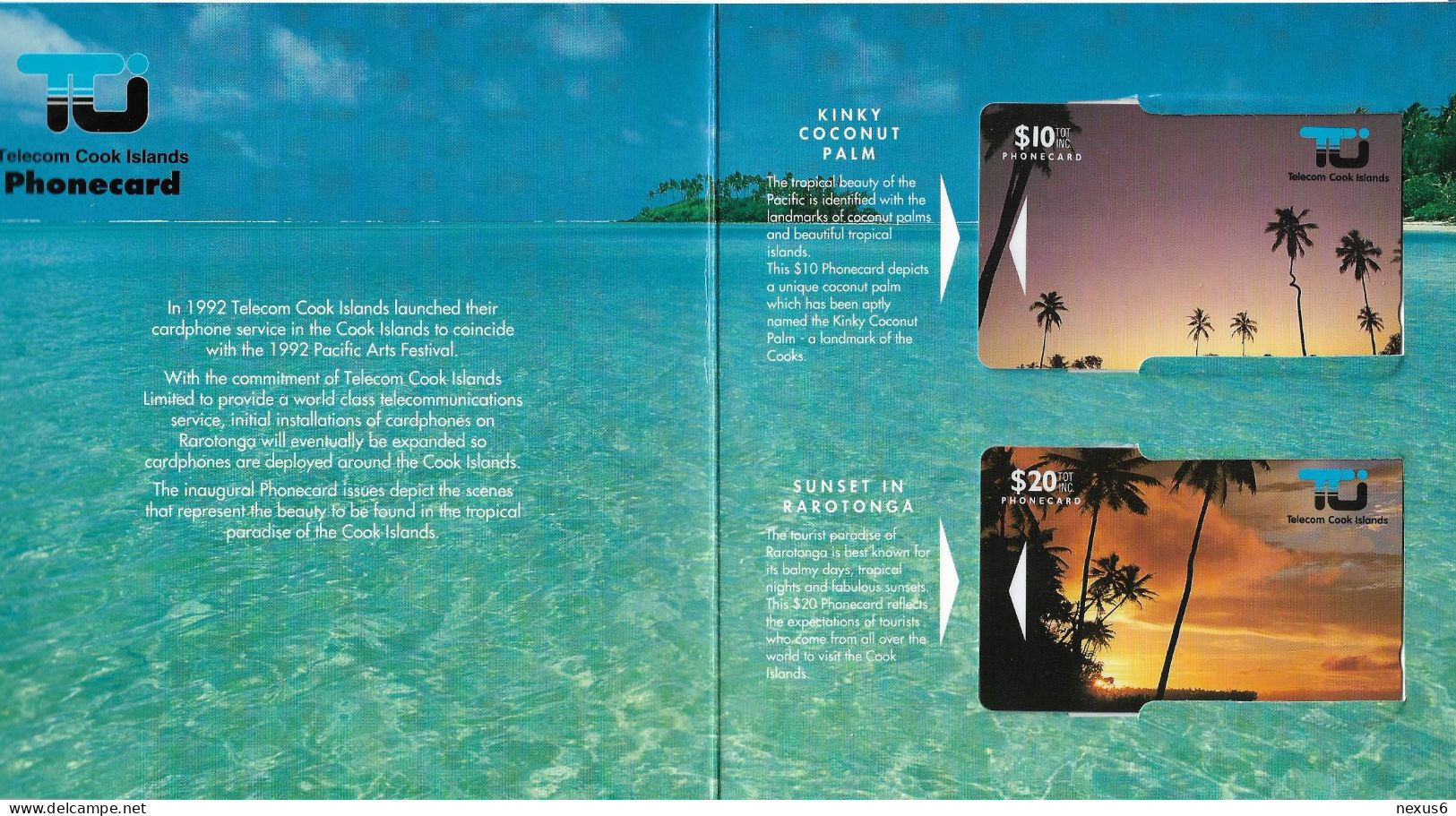 Cook Islands - Kinky Coconut Palm 10$ & Sunset In Rarotonga 20$ Mint In Collector's Issue Folder, 1.000ex - Cook Islands