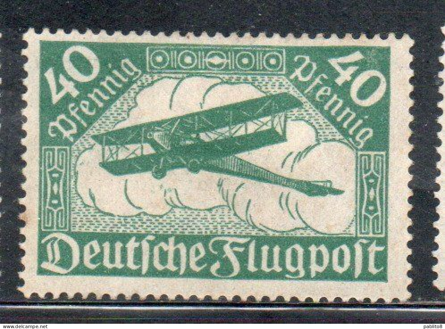 GERMANY GERMANIA GERMAN REICH EMPIRE IMPERO 1919 AIRMAIL AIR POST MAIL POSTA AEREA BIPLANE BIPLANO 40pf MLH - Poste Aérienne & Zeppelin