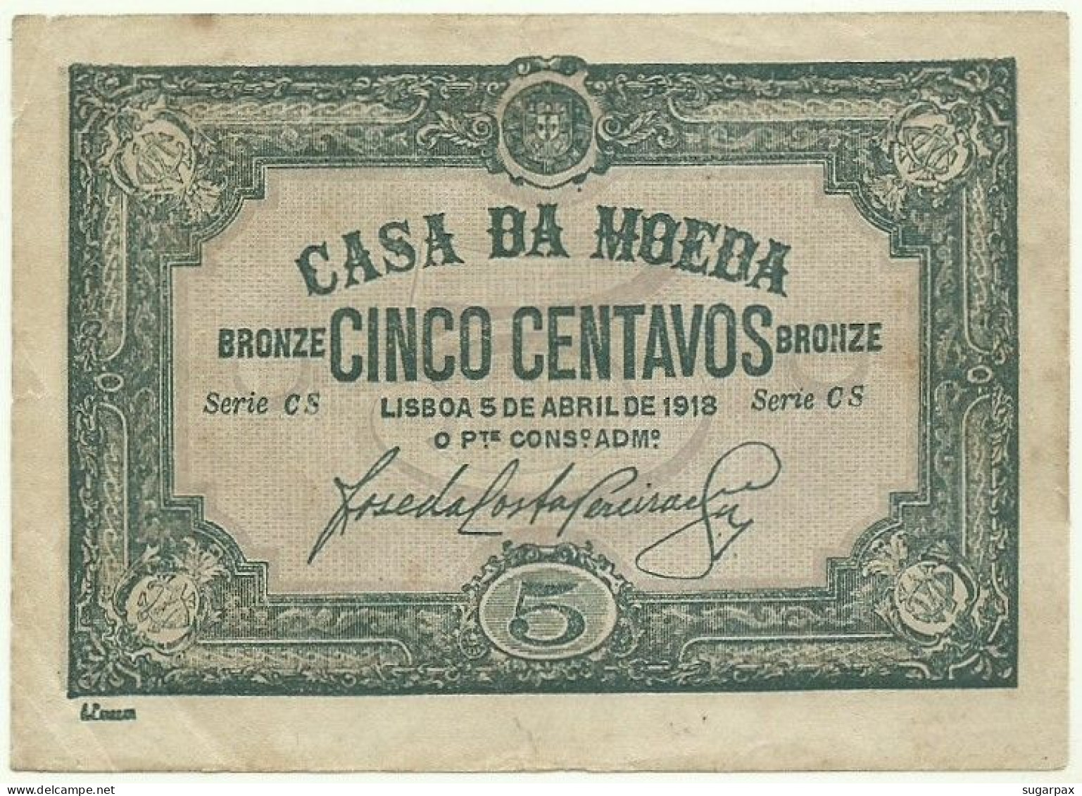 CÉDULA De 5 Centavos 1918 - Série CS - Pick 97 - M. A. N.º 3 - CASA Da MOEDA Portugal Emergency Paper Money Notgeld - Portogallo