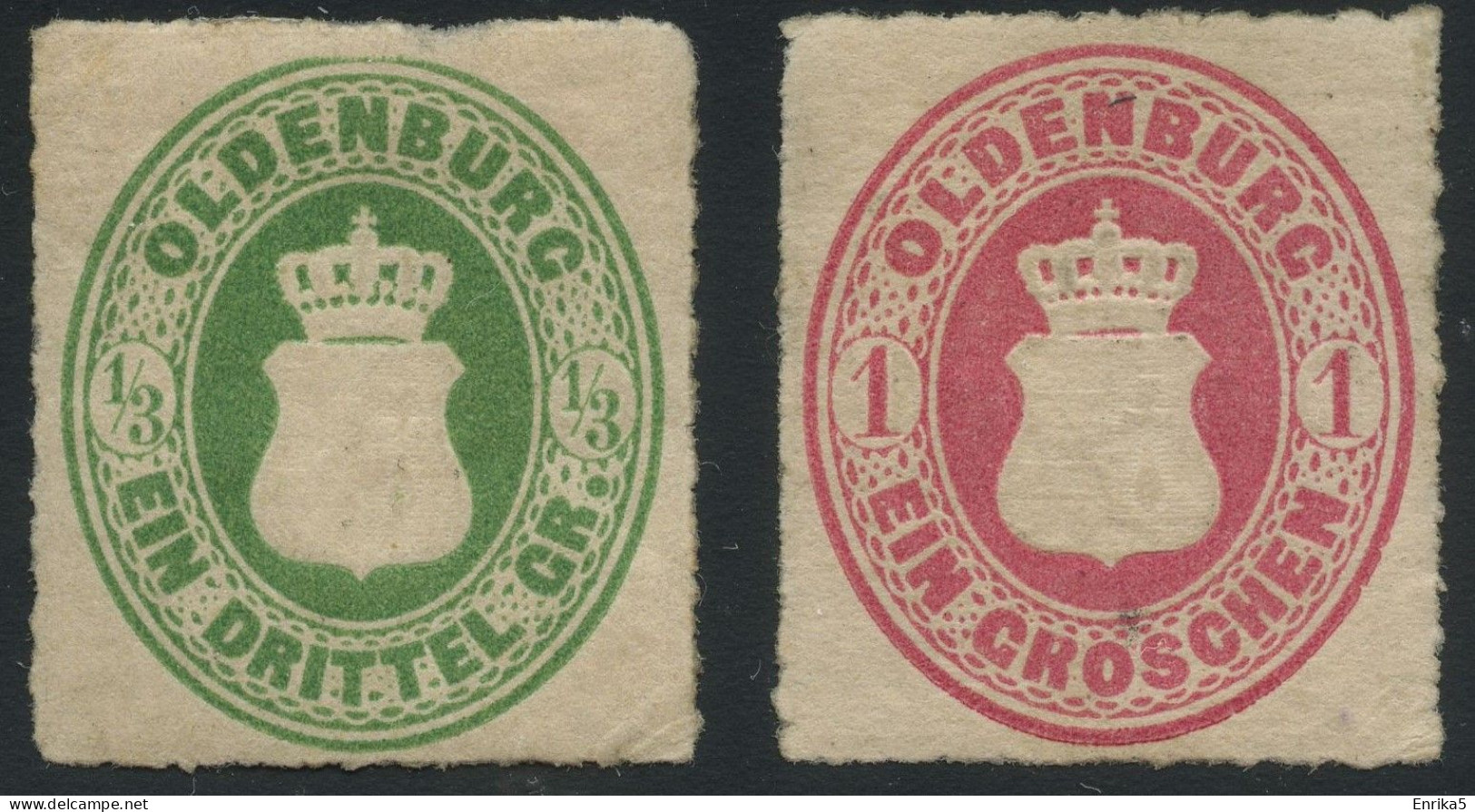 Oldenburg 1867 1/3gr Green And 1gr Carmine MH * Orig. Gum, Very Good Condition, MiNr. 15B + 17B - Oldenbourg