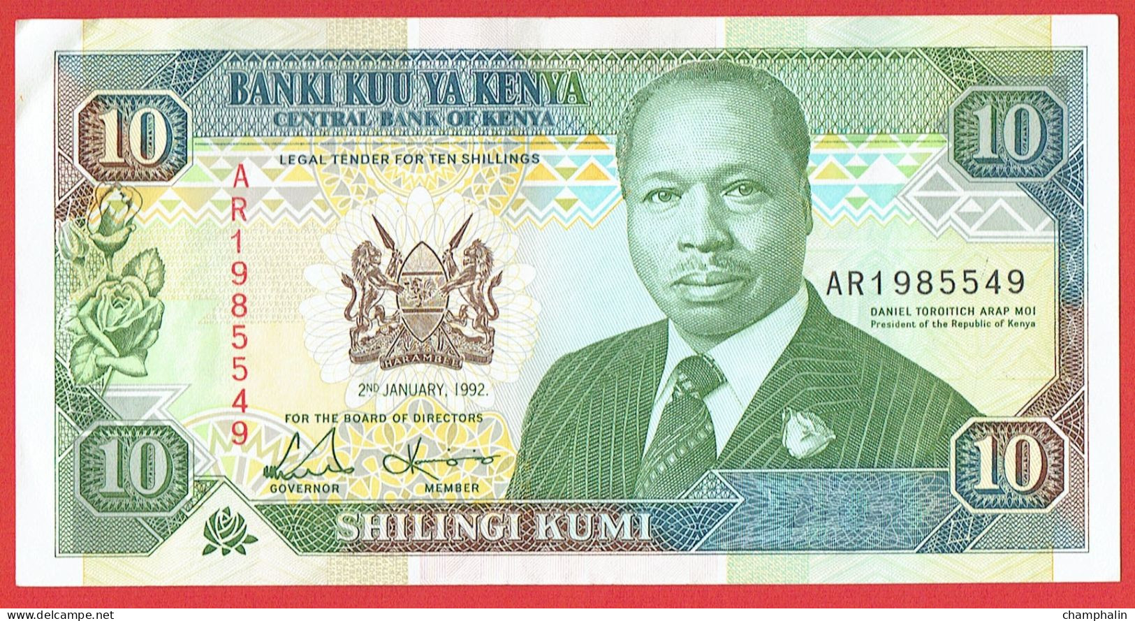 Kenya - Billet De 10 Shillings - Daniel Toroitich Arap Moi - 2 Janvier 1992 - P24d - Kenya