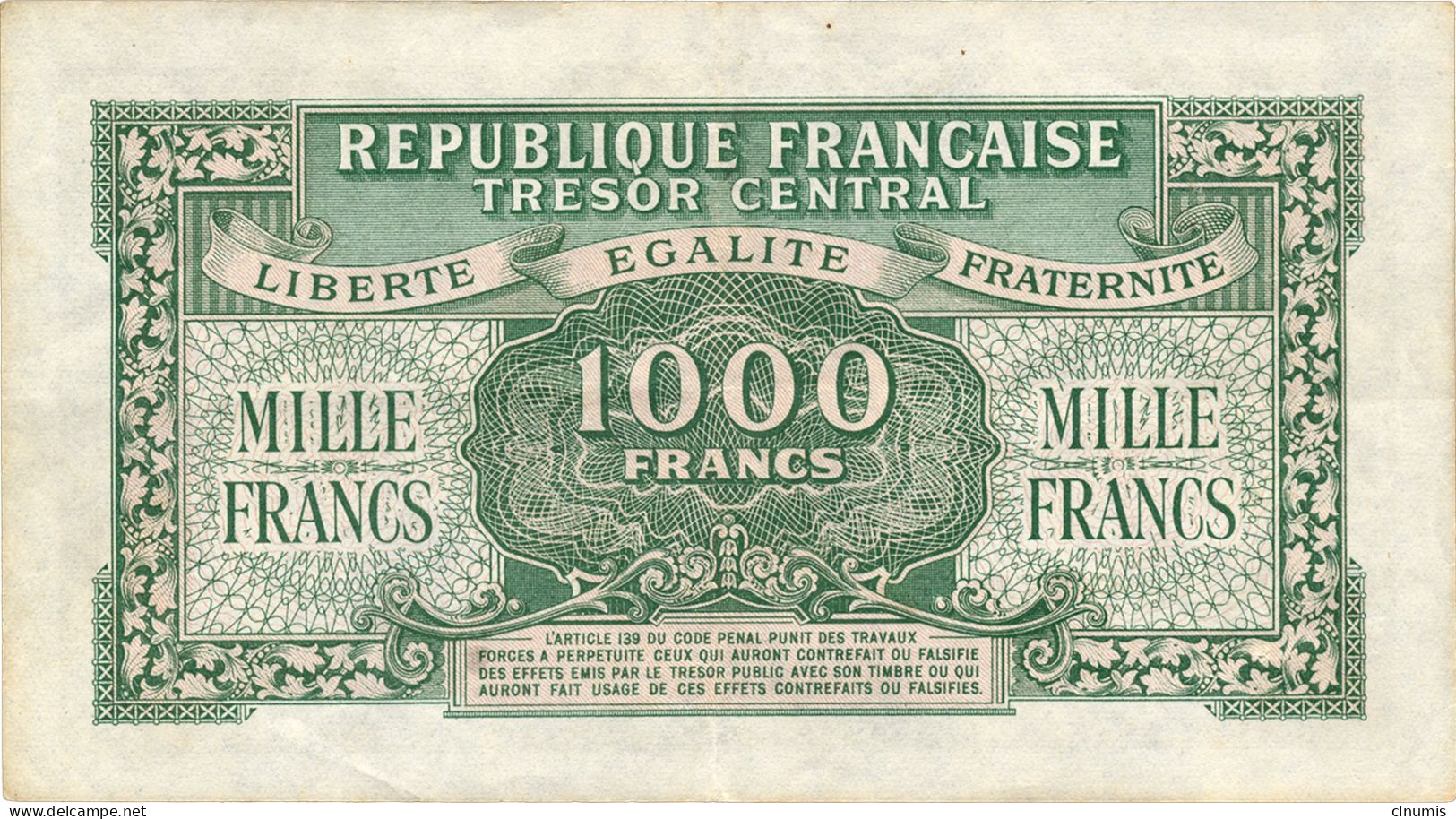 1000 Francs Thomas De La Rue (Marianne), Chiffres Maigres 1945, 48 E 954115 - 1943-1945 Marianne