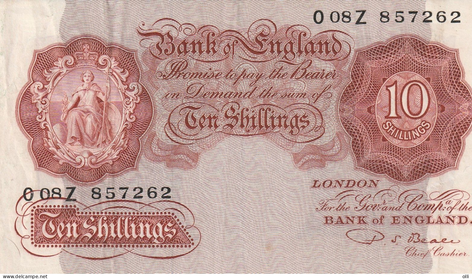 Great Britain 10 Shillings 1949 - 1955 P-368b  VF - 10 Shillings