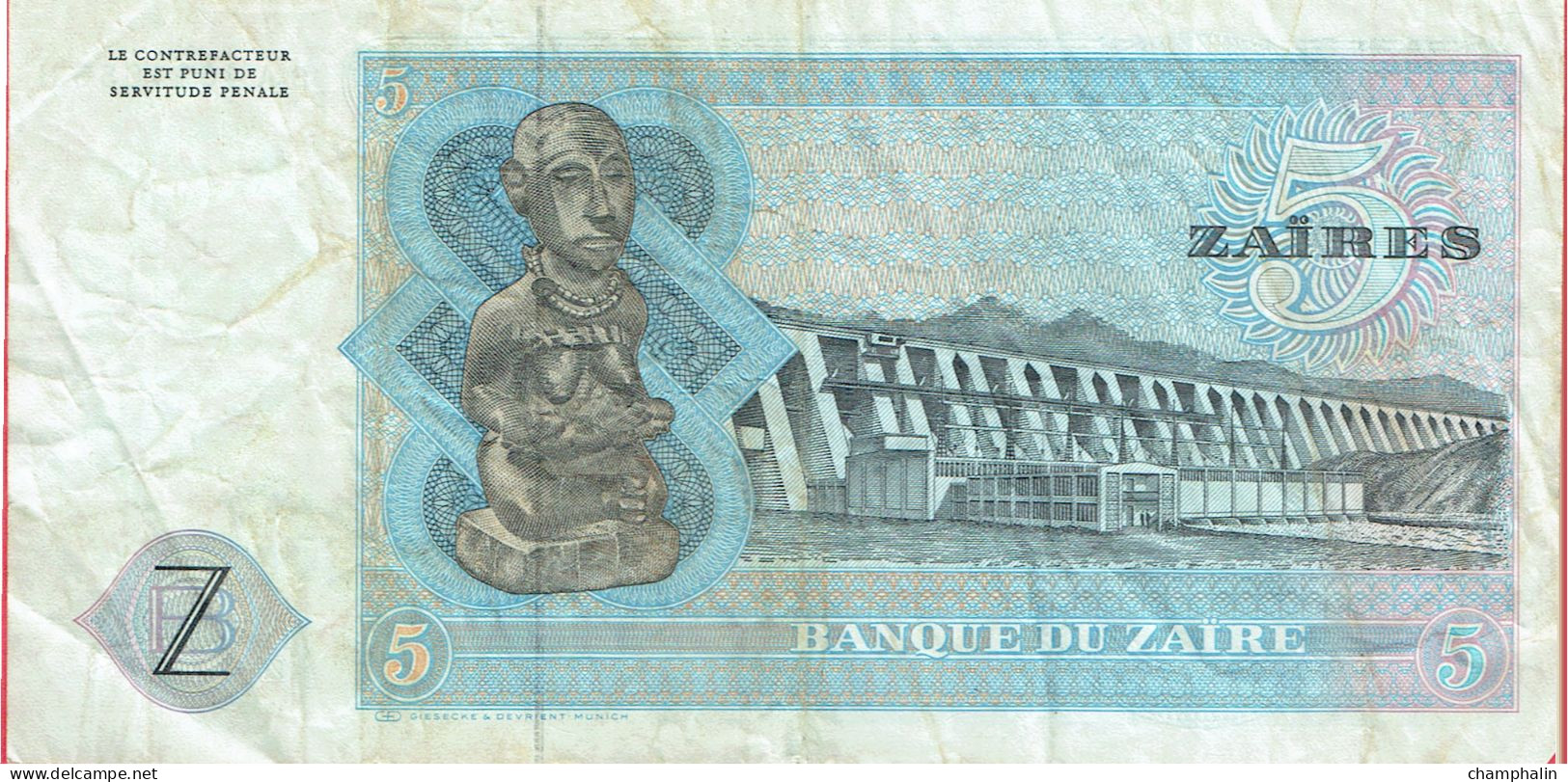 Zaïre - Billet De 5 Zaïres - 27 Octobre 1980 - Mobutu - P22b - Zaire