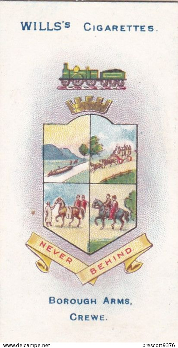 95 Crewe  - Borough Arms 1906 - Wills Cigarette Card - Original  - Antique - Wills