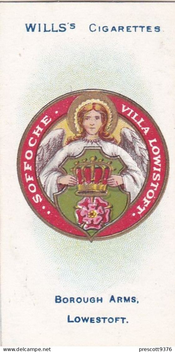 97 Lowestoft  - Borough Arms 1906 - Wills Cigarette Card - Original  - Antique - Wills