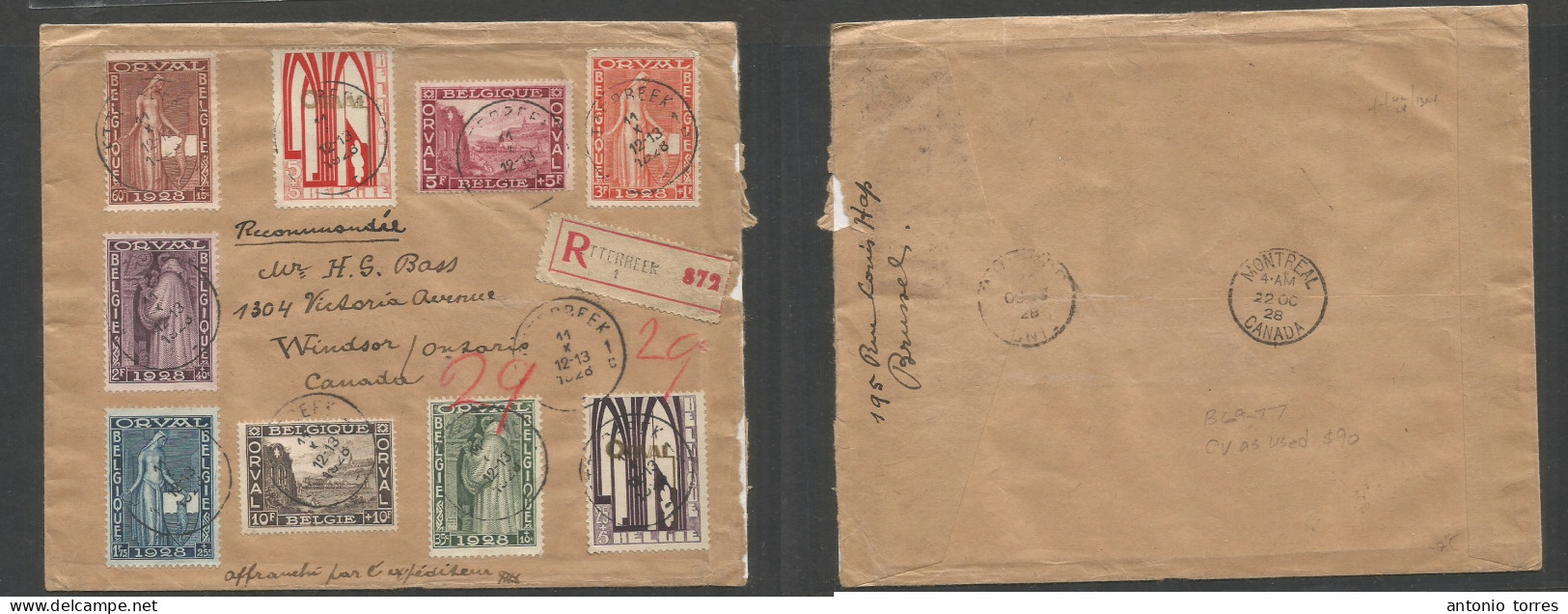 Belgium - Xx. 1928 (11 Oct) Etterreek - Canada, Windsor, ONT (22 Oct) Oval Issue Multifkd Env. Registered Multifkd Envel - Sonstige & Ohne Zuordnung
