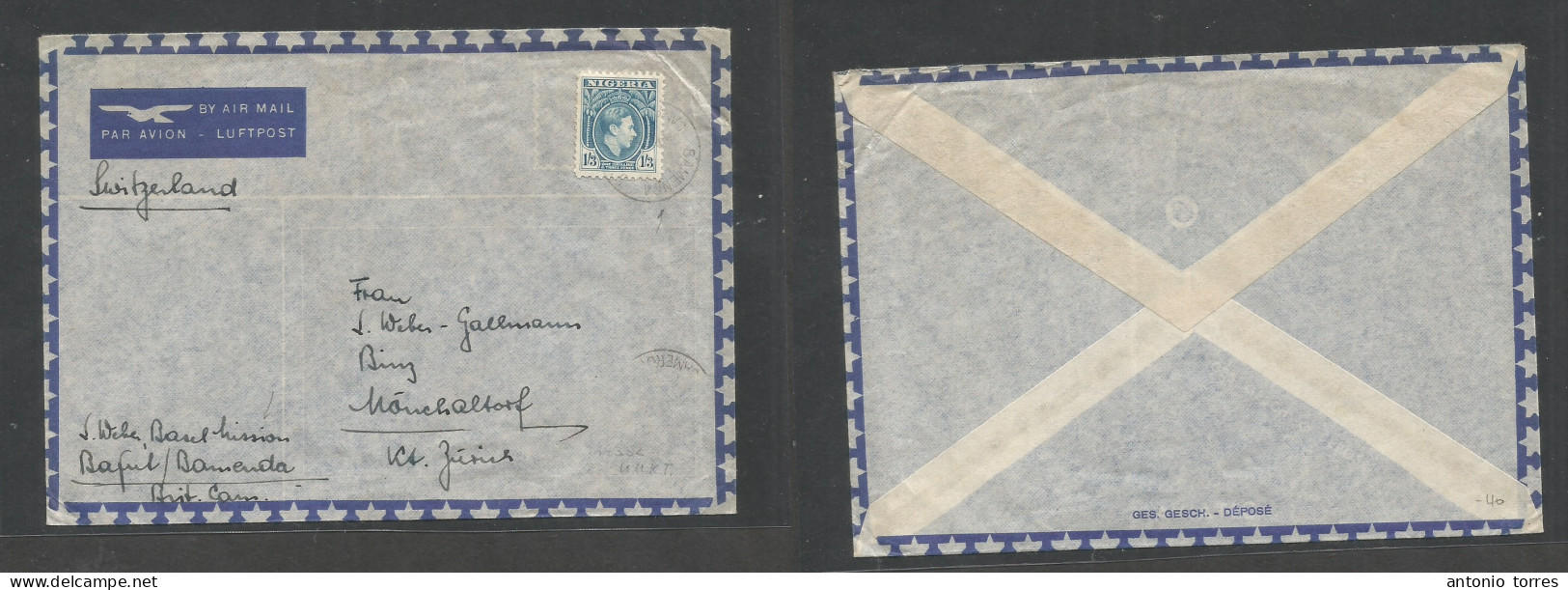 Bc - Nigeria. C. 1952. Cameroons, UUKT, Bajul. Bamenda - Switzerland, Monchaldorf. Air Single 1sh 3d Blue Fkd Env, Tied - Other & Unclassified