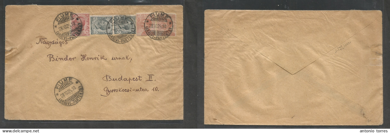 Italy - Xx. 1924 (28 Oct) Fiumi - Hungary, Budapest. Kingdom Multifkd Envelope, Cds. VF Nice Item. - Non Classés