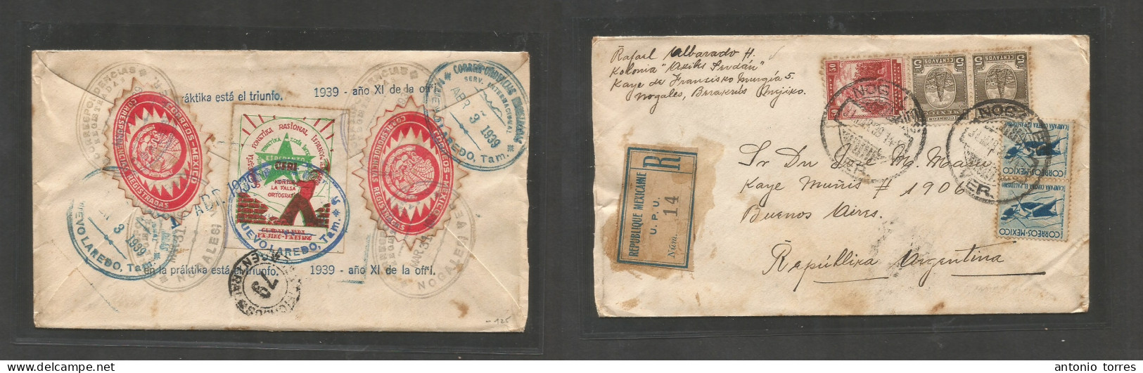 Mexico - Xx. 1939 (31 March) Nogales, Ver - Argentina, Buenos Aires. Registered Multifkd Envelope With Contains At 42c R - Mexico