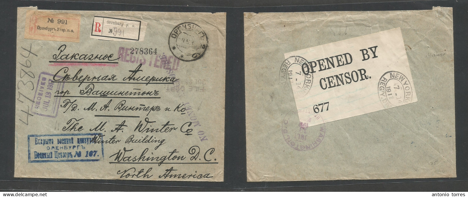 Russia. 1917 (8 May, Gregorian) Orenburg - USA, Washington DC (18 July) Registered Cash Paid WWI British Censored (x2) R - Sonstige & Ohne Zuordnung