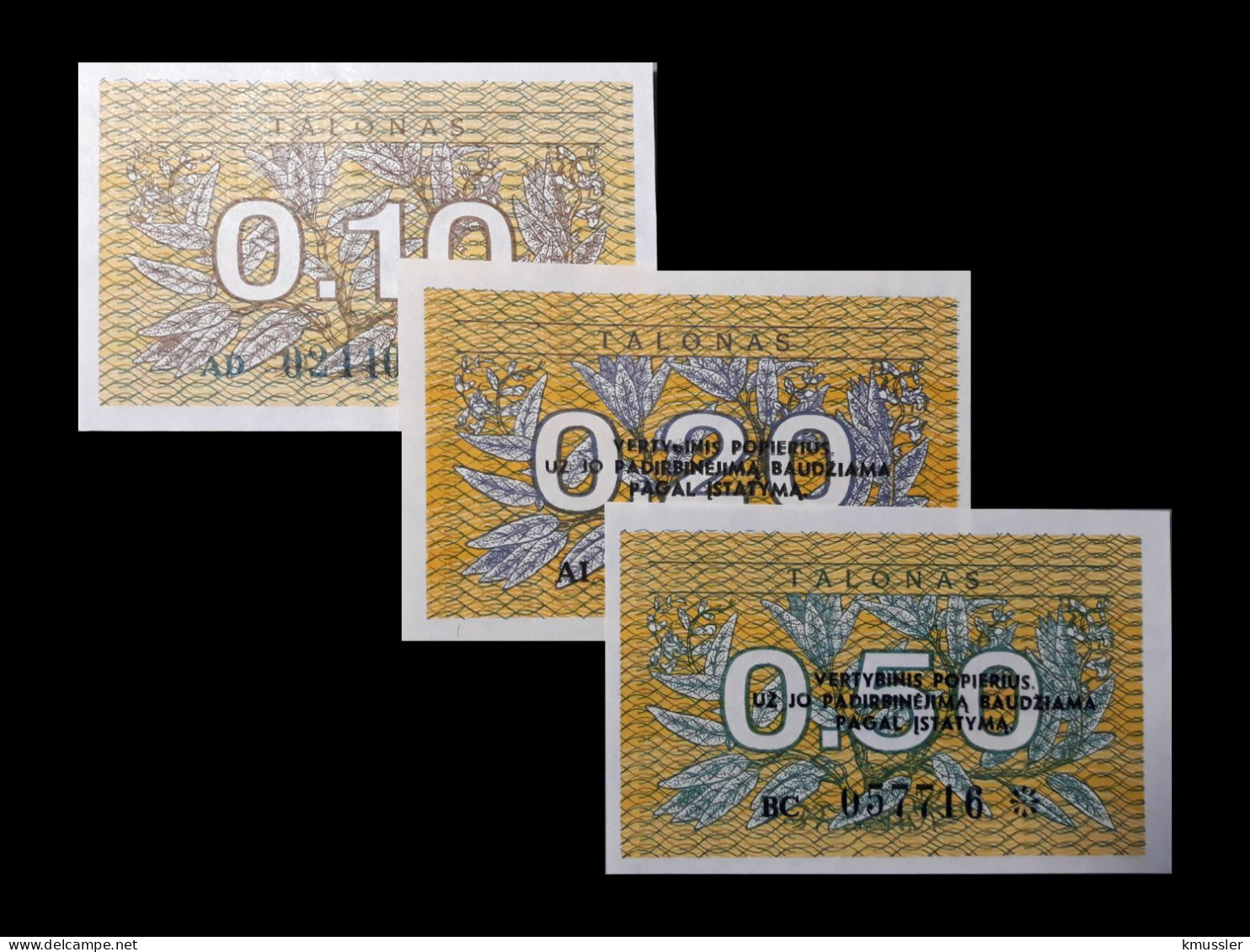 # # # Set 3 Banknoten Aus Litauen (Lietuva) 0,10 Bis 0,50 Talonas 1991 (P-29 Bis P31) UNC # # # - Lituanie