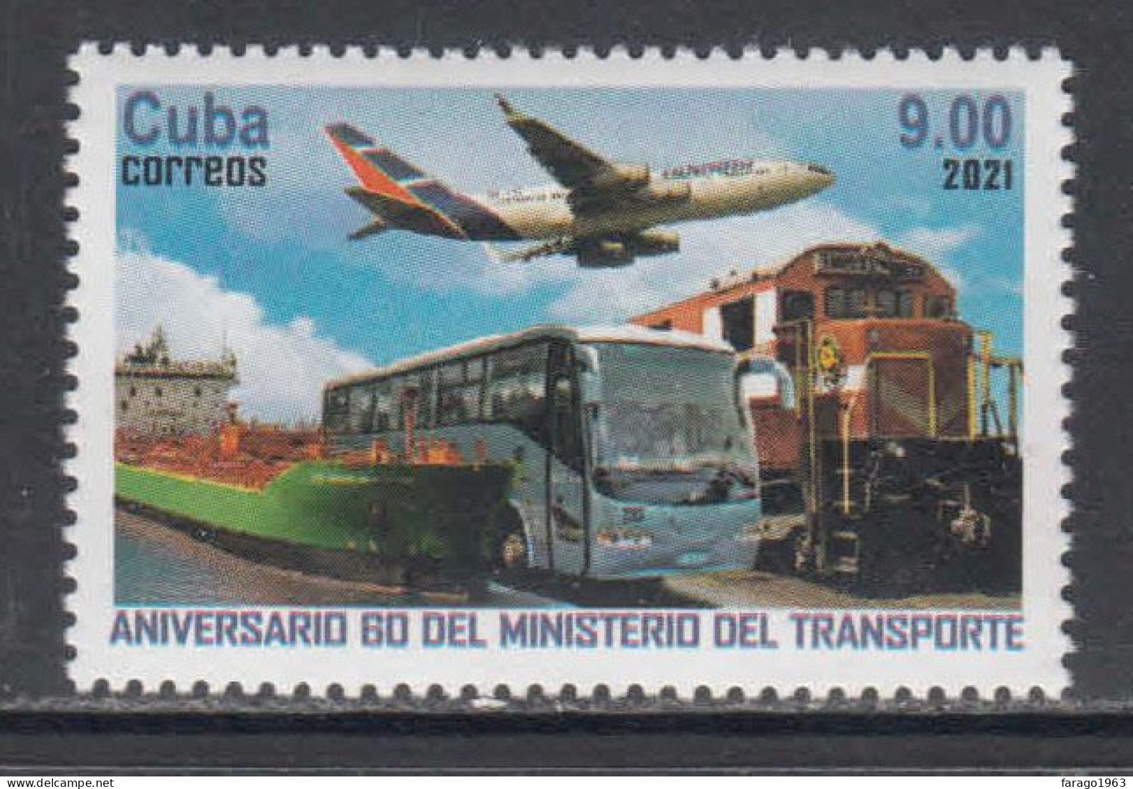 2021 Cuba Ministry Of Transport Trains Aviation Ships Buses Complete Set Of 1 MNH - Ongebruikt