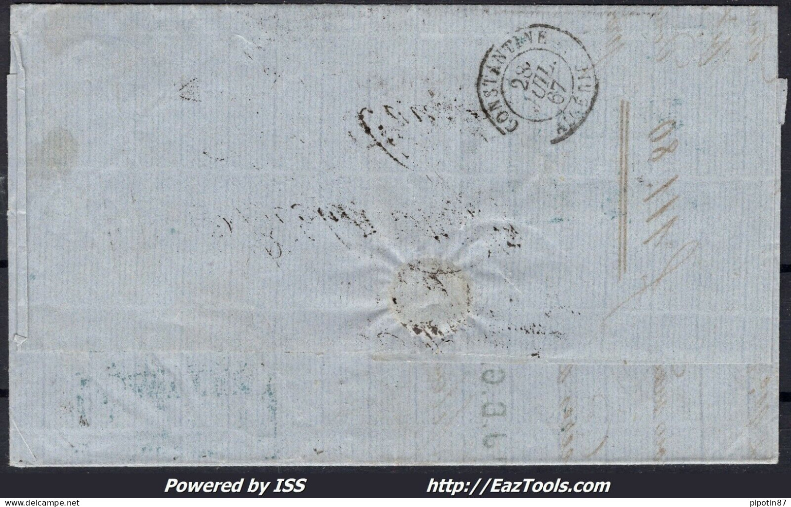 FRANCE N°22 SUR LETTRE POUR CONSTANTINE GC 5055 PHILIPPEVILLE + CAD 27/07/1867 - 1862 Napoleon III