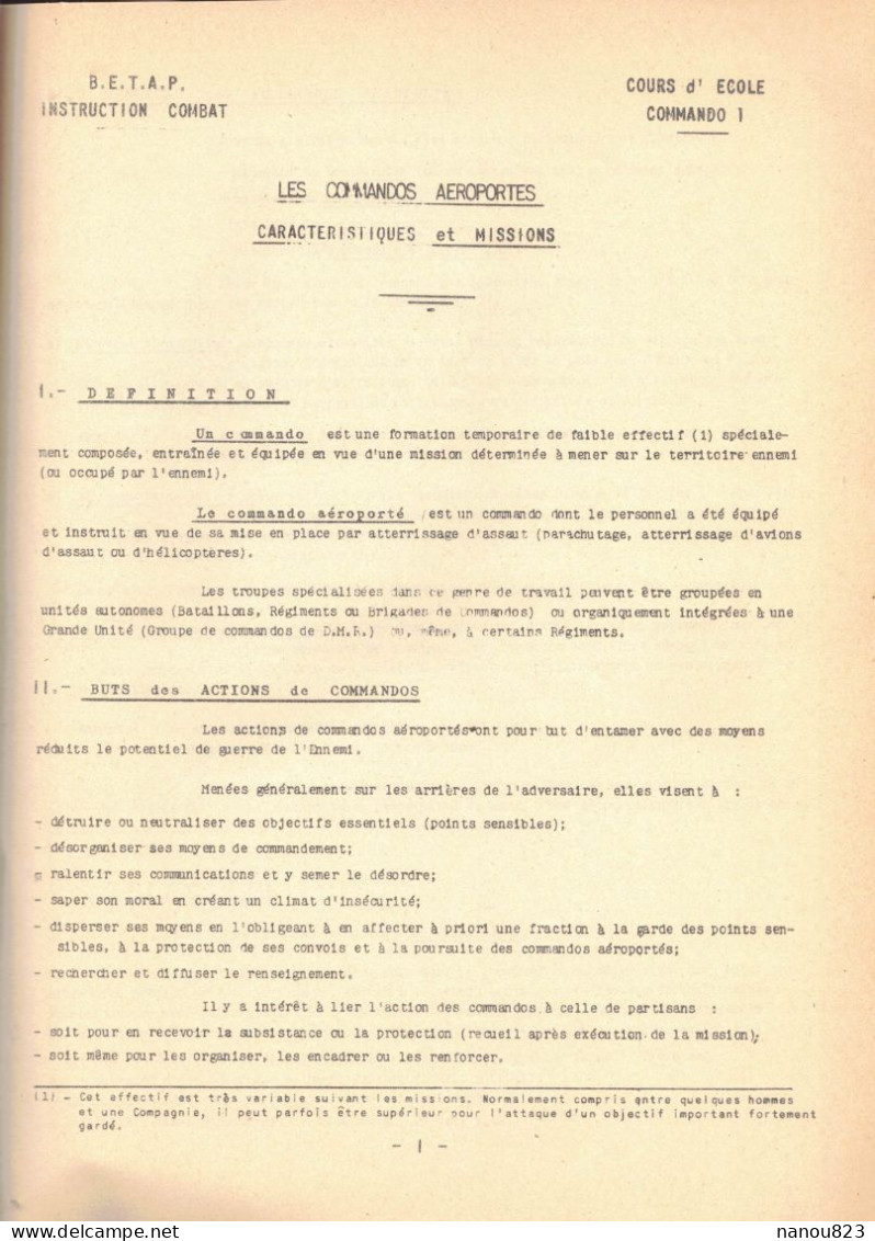 PAVE DE 260 PAGES MILITARIA COURS INSTRUCTION COMBAT OBJECTIFS MISSIONS ATTAQUES POINTS GARDES COMMANDOS AEROPORTES - Andere & Zonder Classificatie