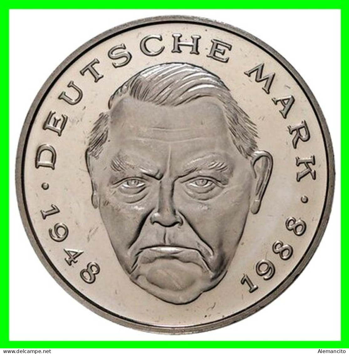 ALEMANIA ( GERMANY ) SERIE 3 MONEDAS DE 2.00 DM AÑO 1988 CECAS - D - F -  J . DE  LUDWIG ERHARD - CONMEMORATIVAS. - 2 Marcos