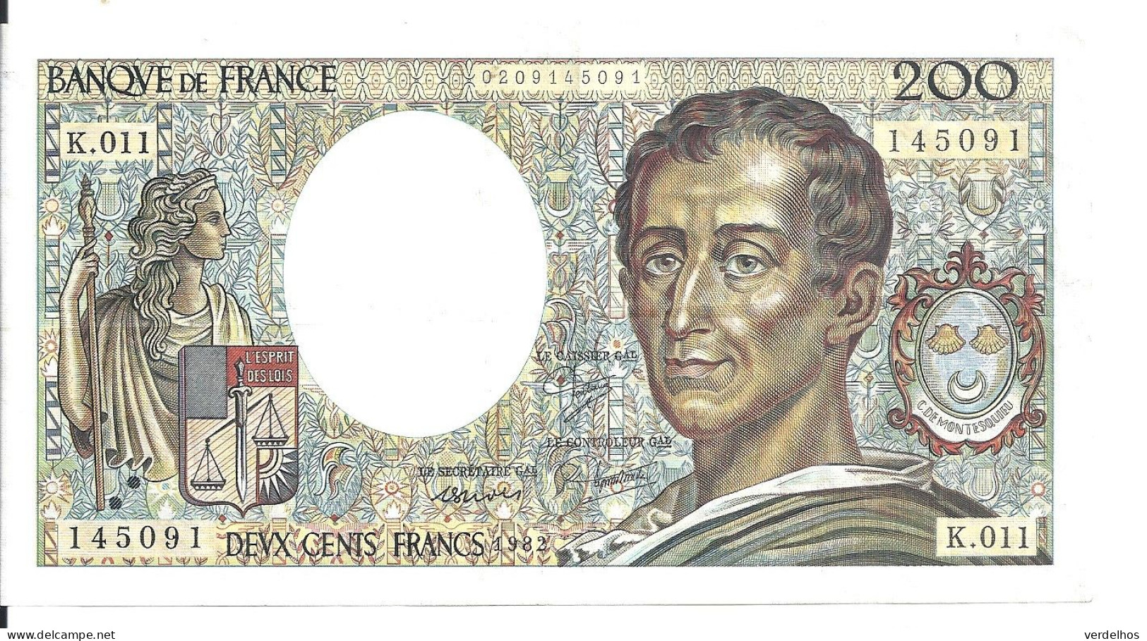 FRANCE 200 FRANCS 1982 VF+ P 155 A - 200 F 1981-1994 ''Montesquieu''