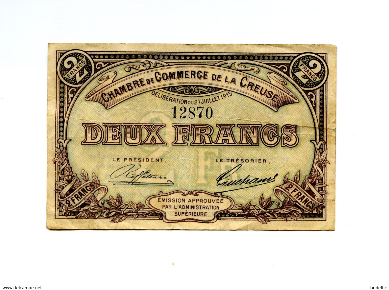 2 Francs Chambre De Commerce De La Creuse 1915 - Bons & Nécessité