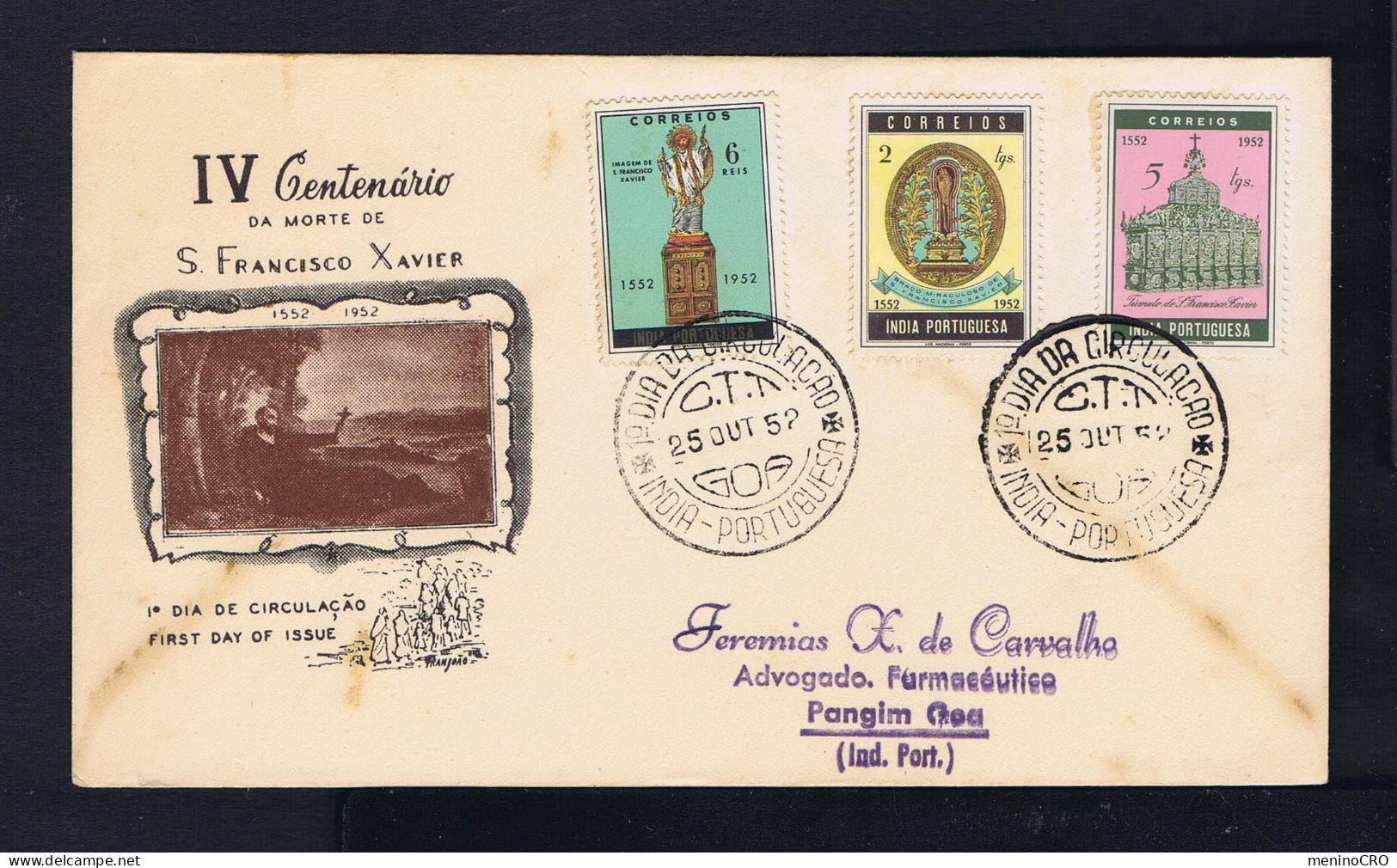 Gc8110 INDIA Port.  "4th Cent.S.FRANCISCO XAVIER 1552-1952" Image Religions Missionary Portugal Mailed - Theologen