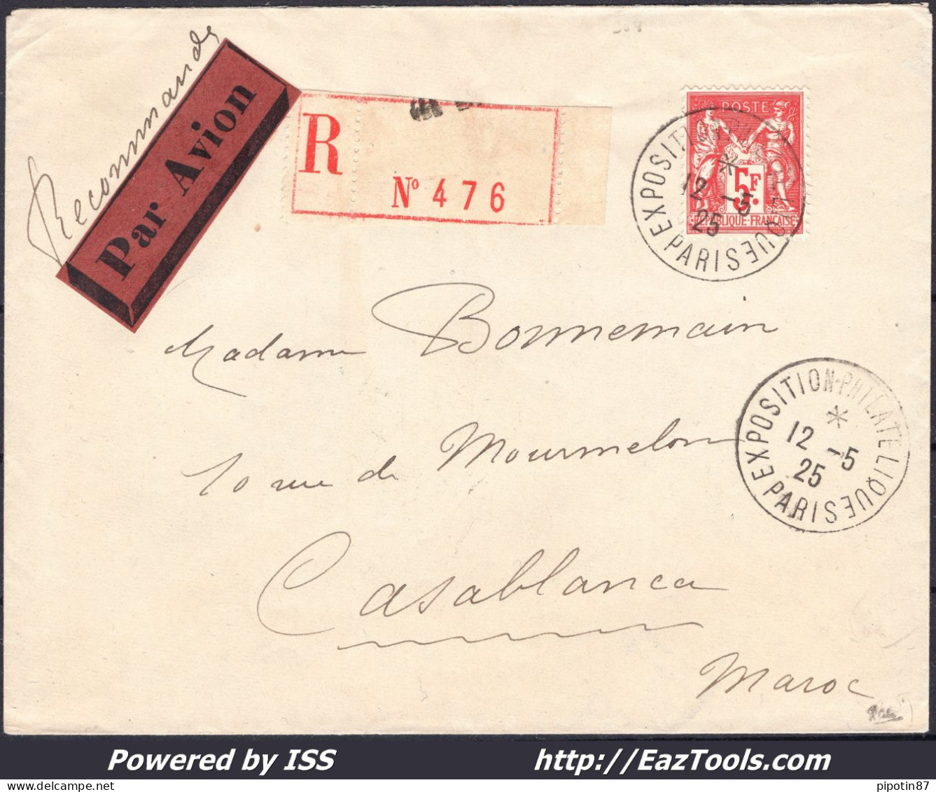 FRANCE N°216 SEUL SUR LETTRE AVEC CAD PARIS EXPOSITION PHILATELIQUE DU 12/05/1925 SIGNÉ CALVES - Lettres & Documents