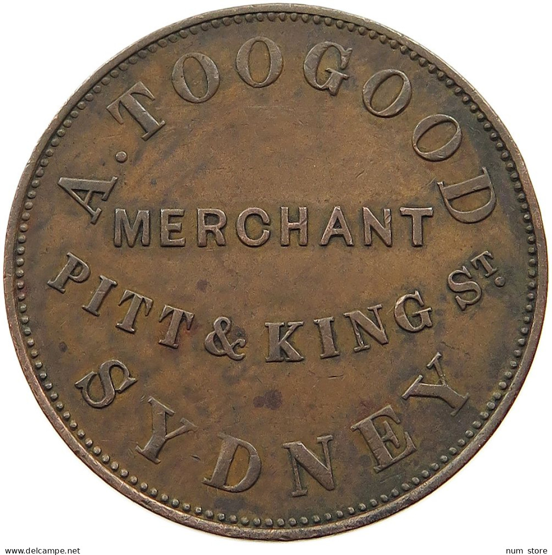 AUSTRALIA PENNY TOKEN 1855 Victoria (1837-1901) 1855 PITT KING SYDNEY TOGOOD #t063 0487 - Penny