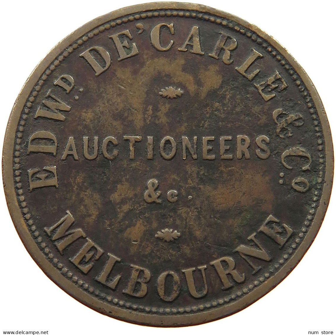 AUSTRALIA PENNY TOKEN 1855 Victoria (1837-1901) TASMANIA 1855 EDWd DE'CARLE & Co AUCTIONEERS #t059 0185 - Penny