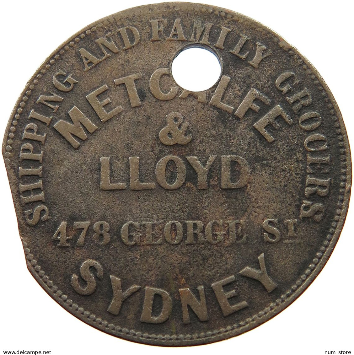 AUSTRALIA PENNY TOKEN 1864 Victoria (1837-1901) SYDNEY METCALFE #t059 0173 - Penny