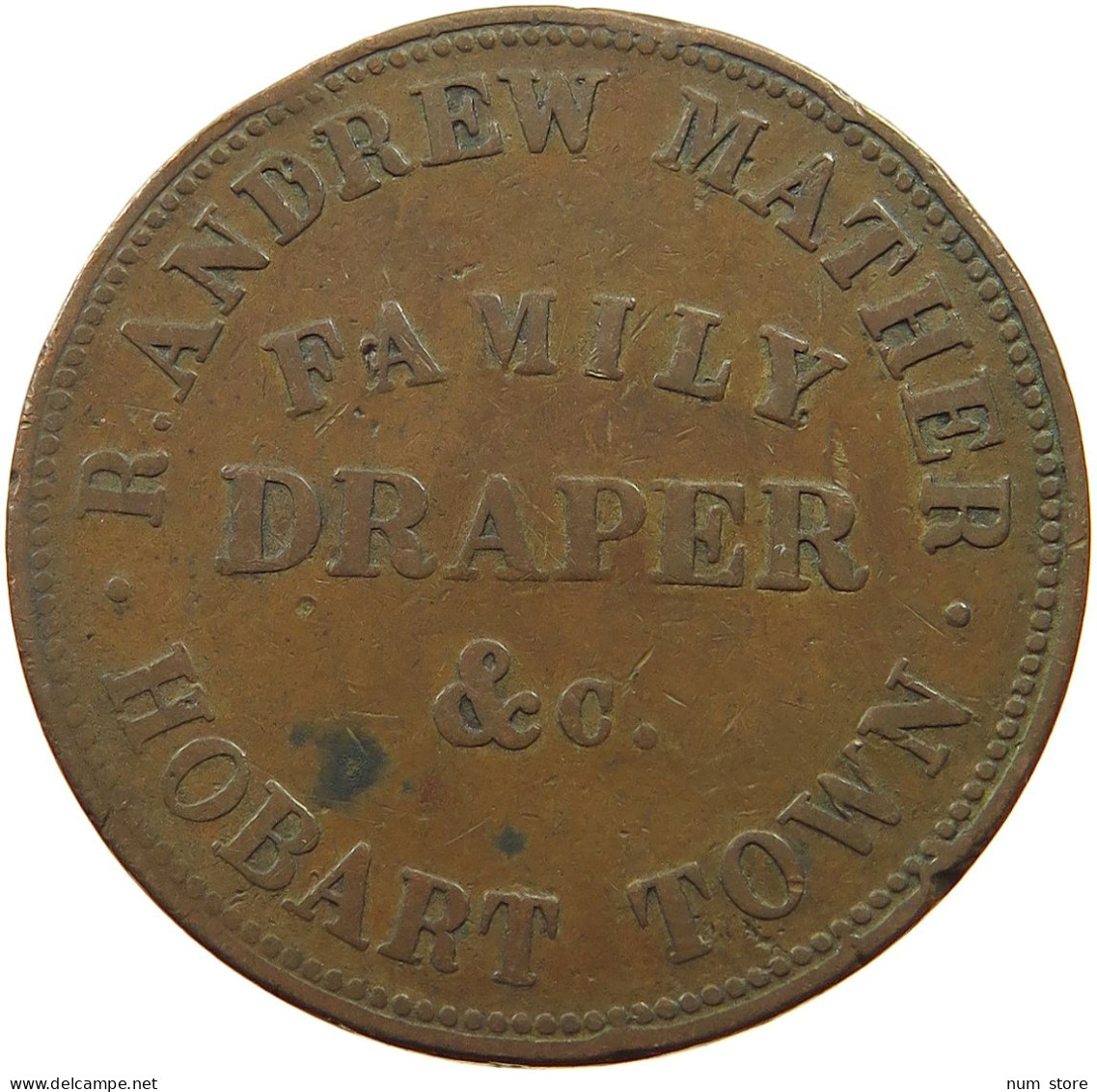 AUSTRALIA PENNY TOKEN  Victoria (1837-1901) HOBART TOWN DRAPER HOBART TOWN TASMANIA #t059 0163 - Penny