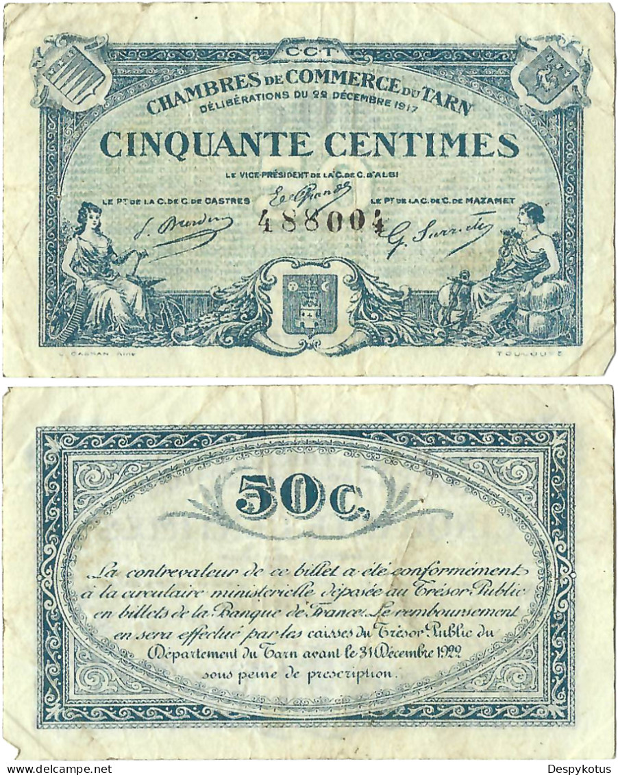 France - BILLET - Chambre De Commerce D'ALBI - 50 Centimes - 1917 - JP.005.09 - 15-286 - Bons & Nécessité