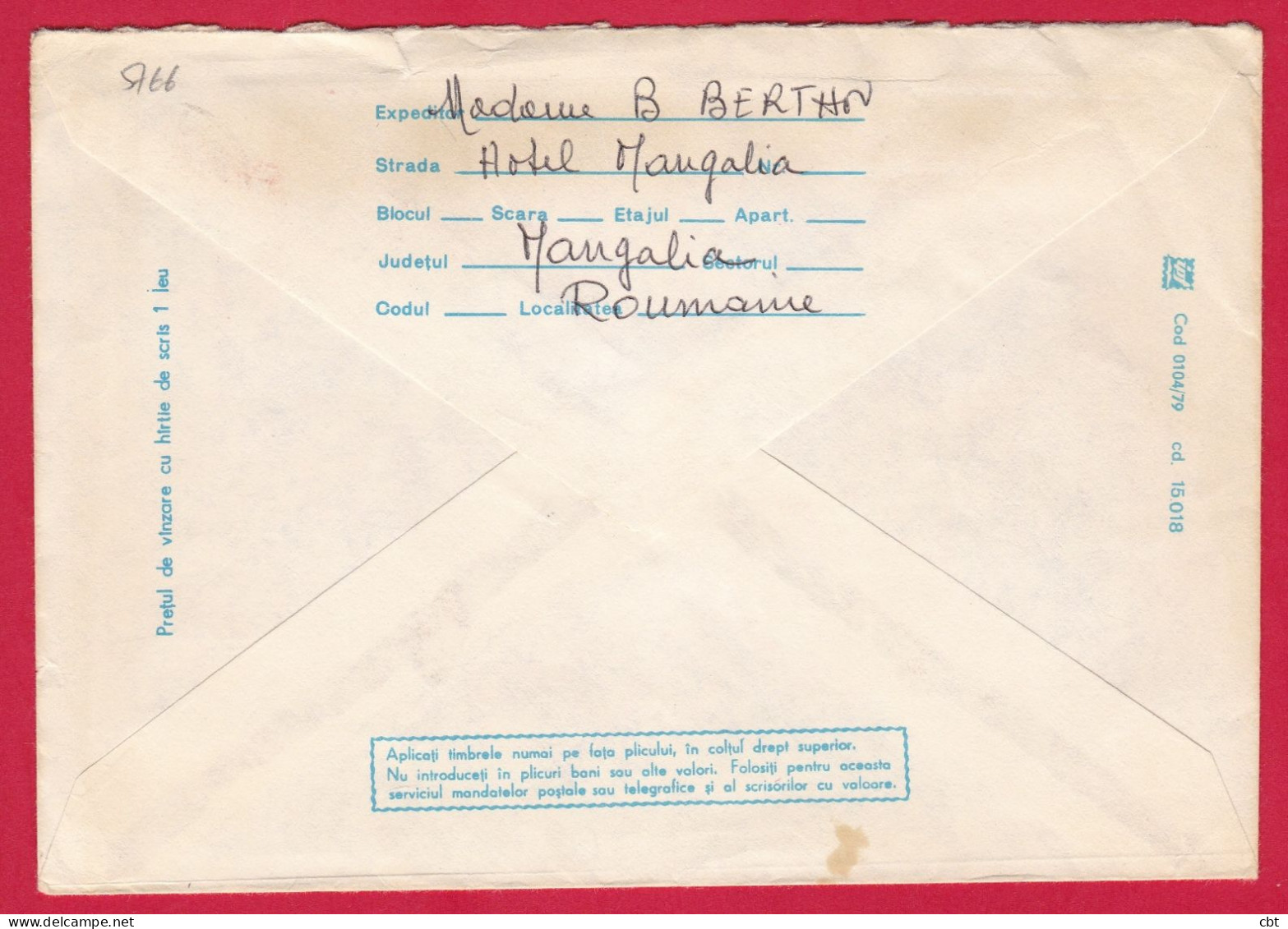 5766 Roumanie, Lettre Par Avion à Destination De Lannilis, CF Mangalia, Oblit. Mauelle  26-09-1979, Sinaia (5766) - Covers & Documents