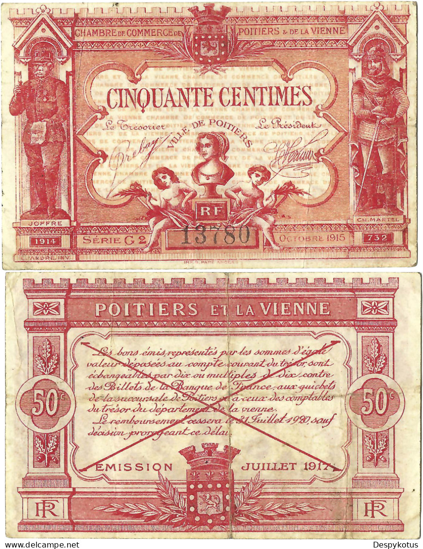 France - BILLET - Chambre De Commerce De POTIERS - 50 Centimes - 1917 - JP.101.08 - 15-292 - Bons & Nécessité