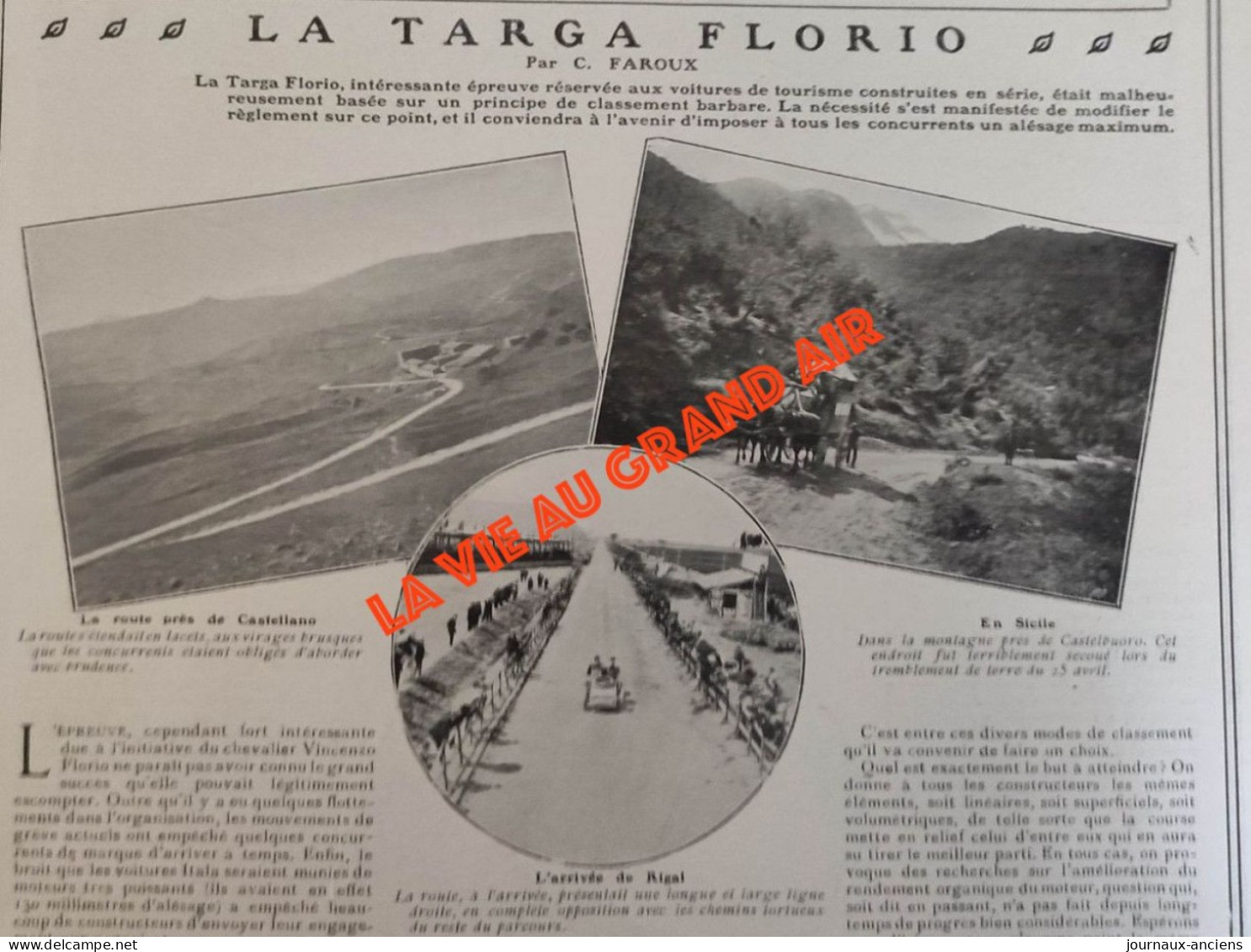 1906 COURSE AUTOMOBILE - LA TARGA FLORIO - CAGNO - VOITURE ITALIA - BALBOT - PNEUS CONTINENTAL - LA VIE AU GRAND AIR - Bücher