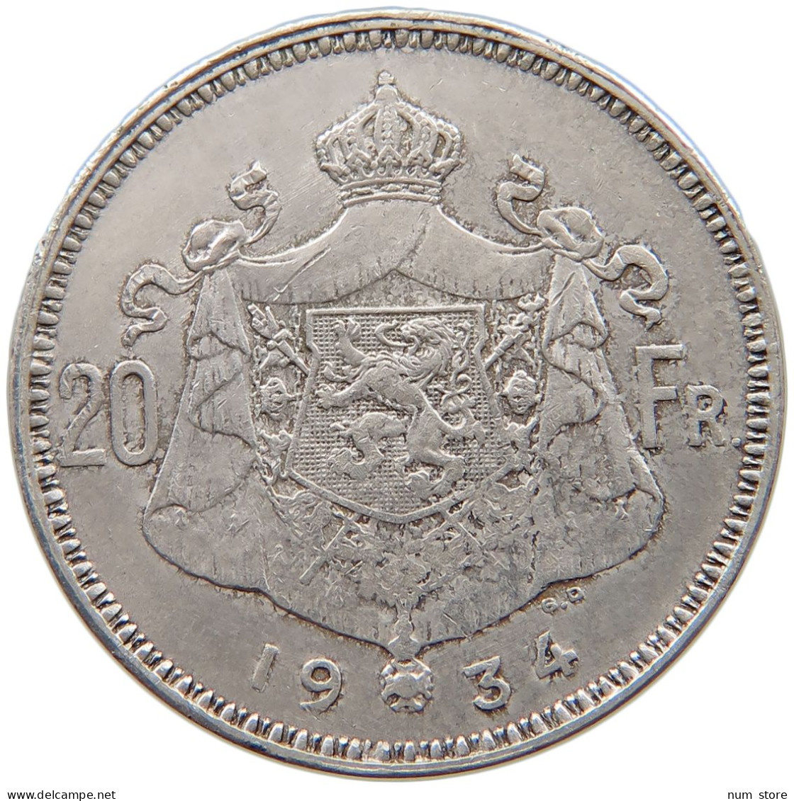 BELGIUM 20 FRANCS 1934 Albert I. 1909-1934 #a082 0195 - 20 Francs & 4 Belgas