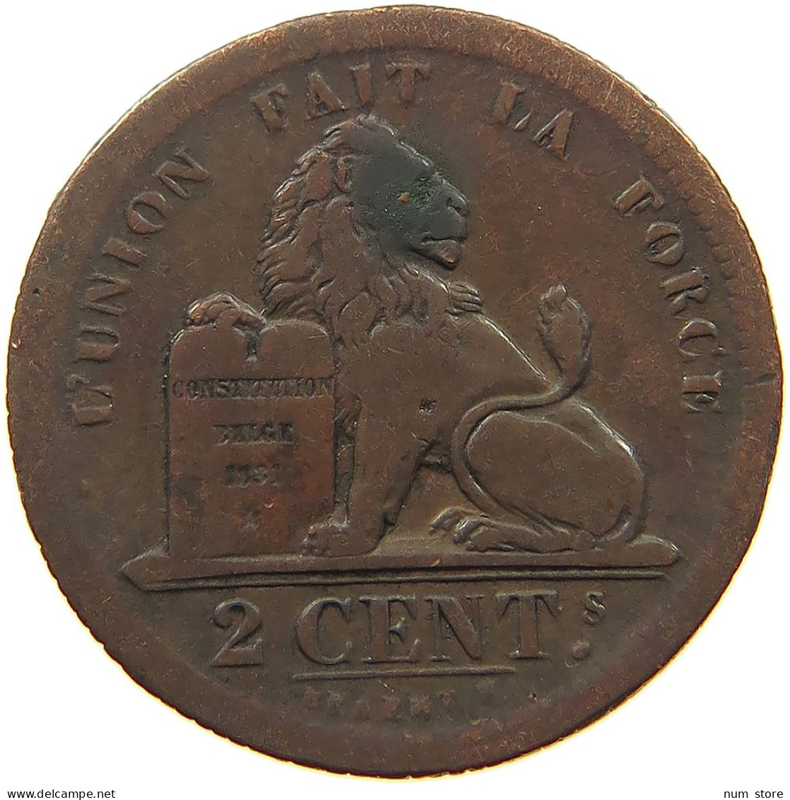 BELGIUM 2 CENTIMES 1833 Leopold I. (1831-1865) #s078 0385 - 2 Cent