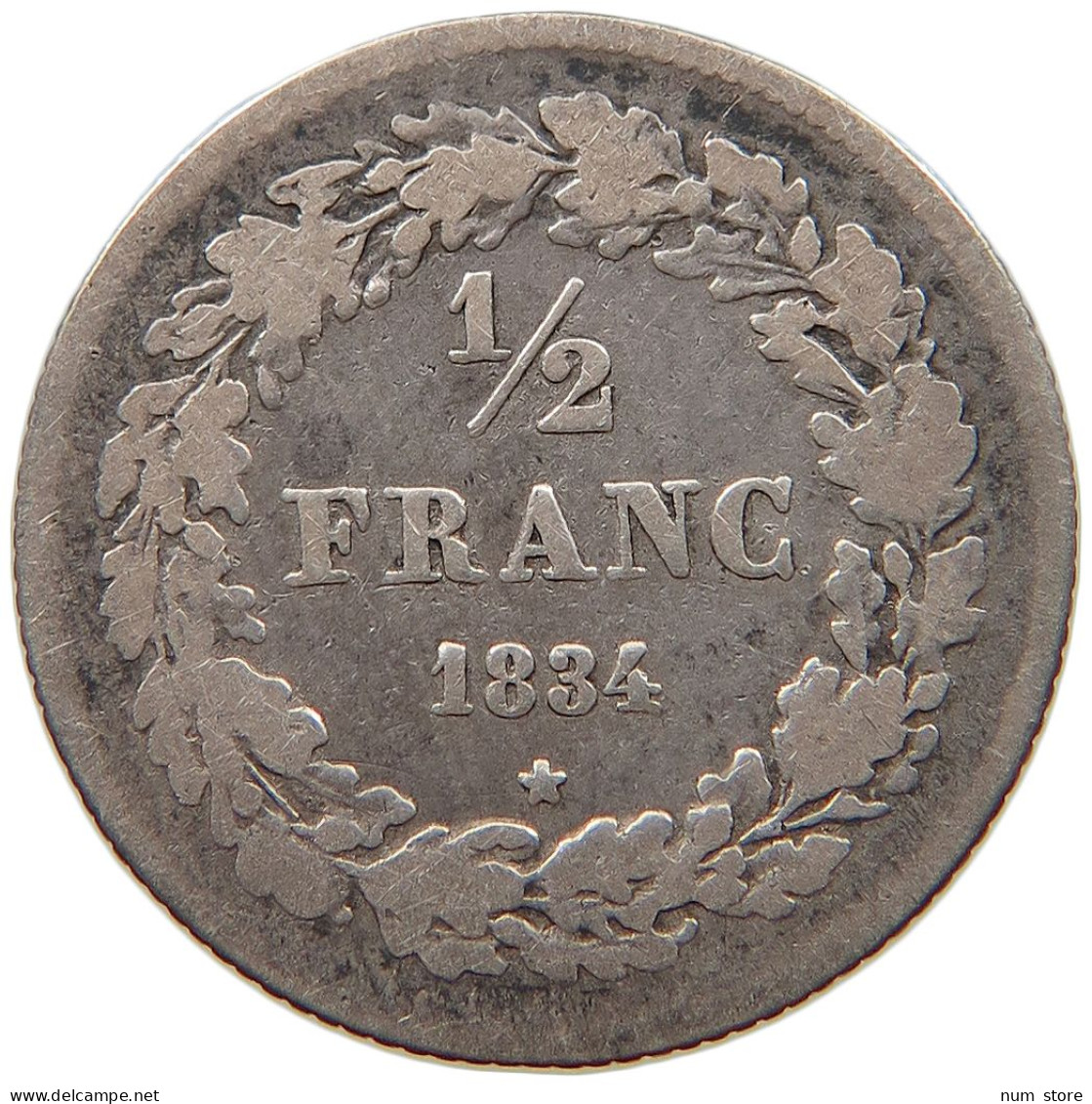 BELGIUM 1/2 FRANC 1834  #t083 0065 - 1/2 Franc