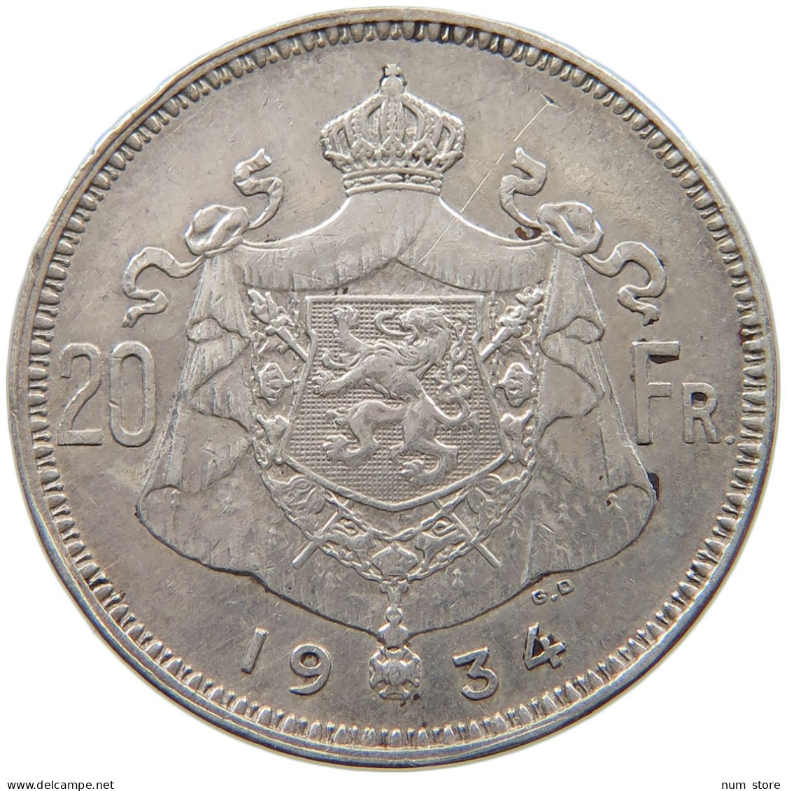 BELGIUM 20 FRANCS 1934 Albert I. 1909-1934 #a020 0297 - 20 Francs & 4 Belgas