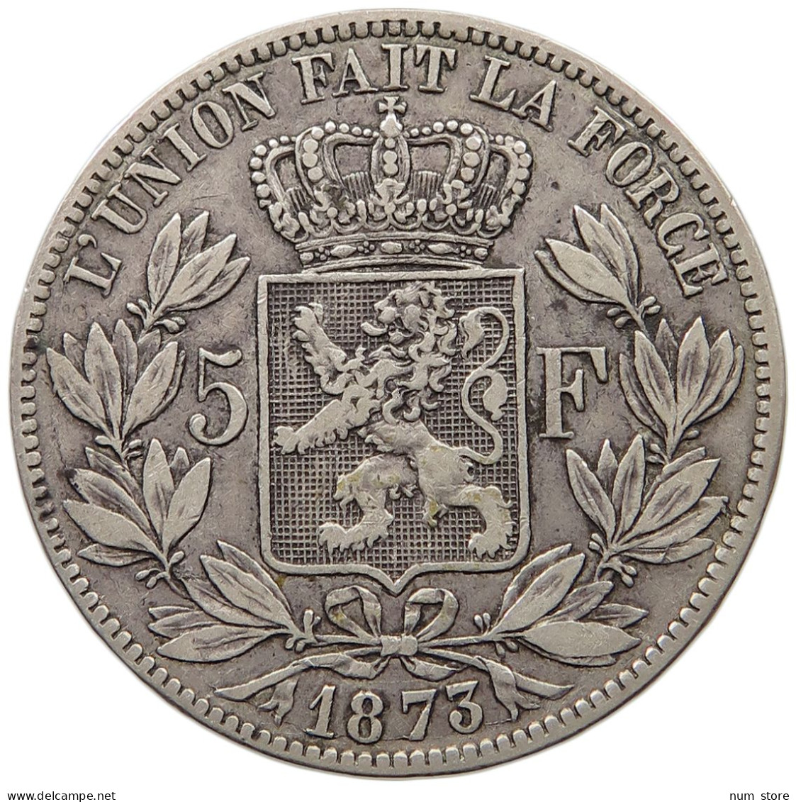 BELGIUM 5 FRANCS 1873  #t155 0091 - 5 Francs