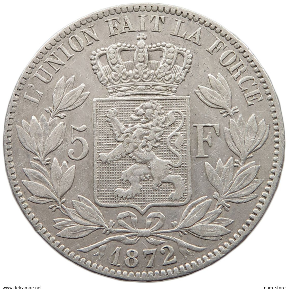 BELGIUM 5 FRANCS 1872  #t002 0031 - 5 Francs