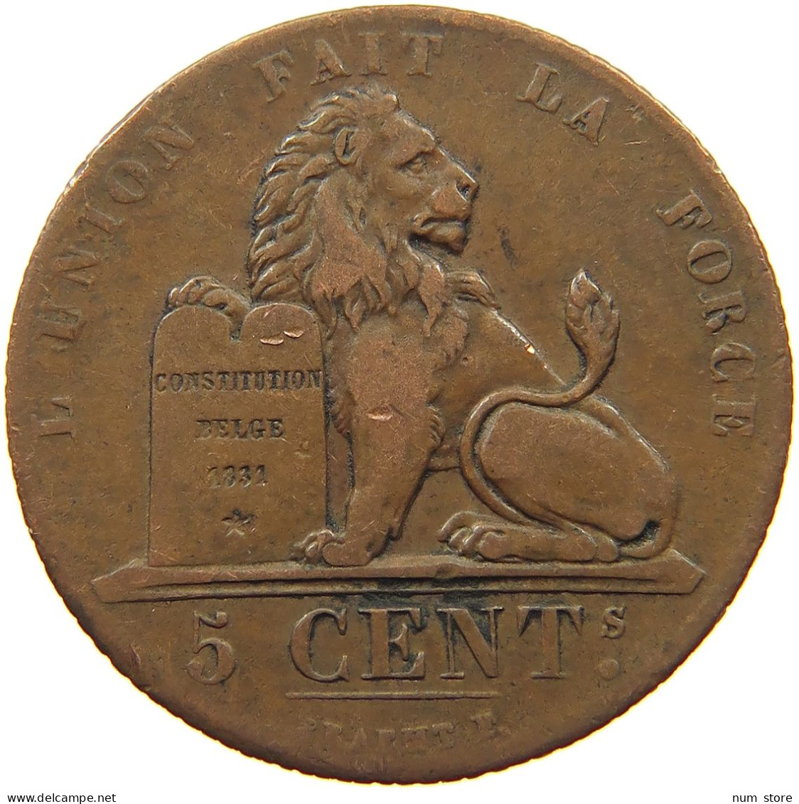 BELGIUM 5 CENTIMES 1833 Leopold I. (1831-1865) #s077 0213 - 5 Cents