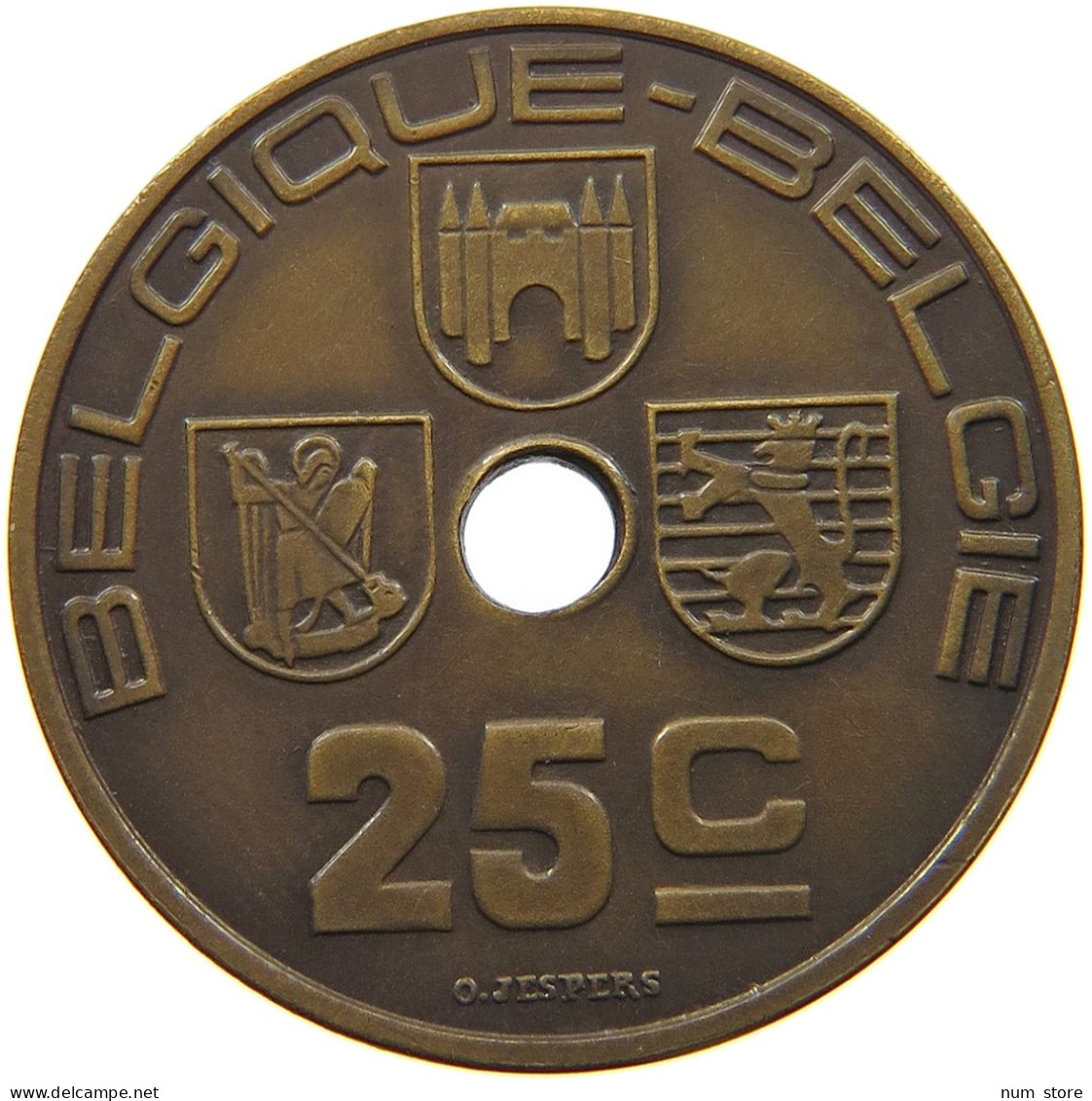 BELGIUM 25 CENTIMES 1939 BELGIUM 25 CENTIMES 1939 PATTERN JESPERS MATTE BRONZE #t081 0047 - 25 Cent