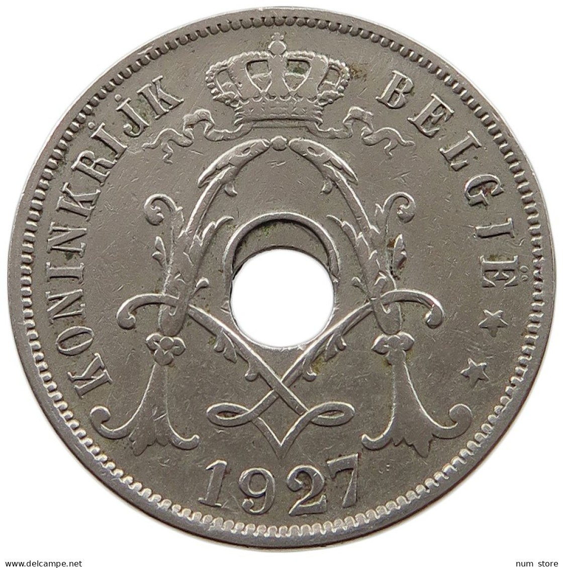 BELGIUM 25 CENTIMES 1927 MINTING ERROR 25 CENTIMES 1927 HOLE OFF-CENTER #t065 0197 - 25 Centimes