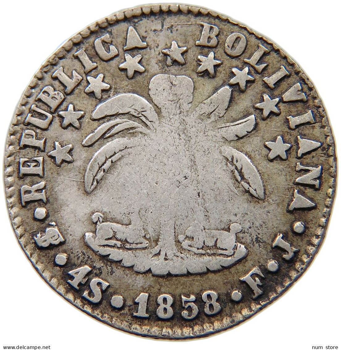 BOLIVIA 4 SOLES 1858 FJ  #t090 0493 - Bolivie