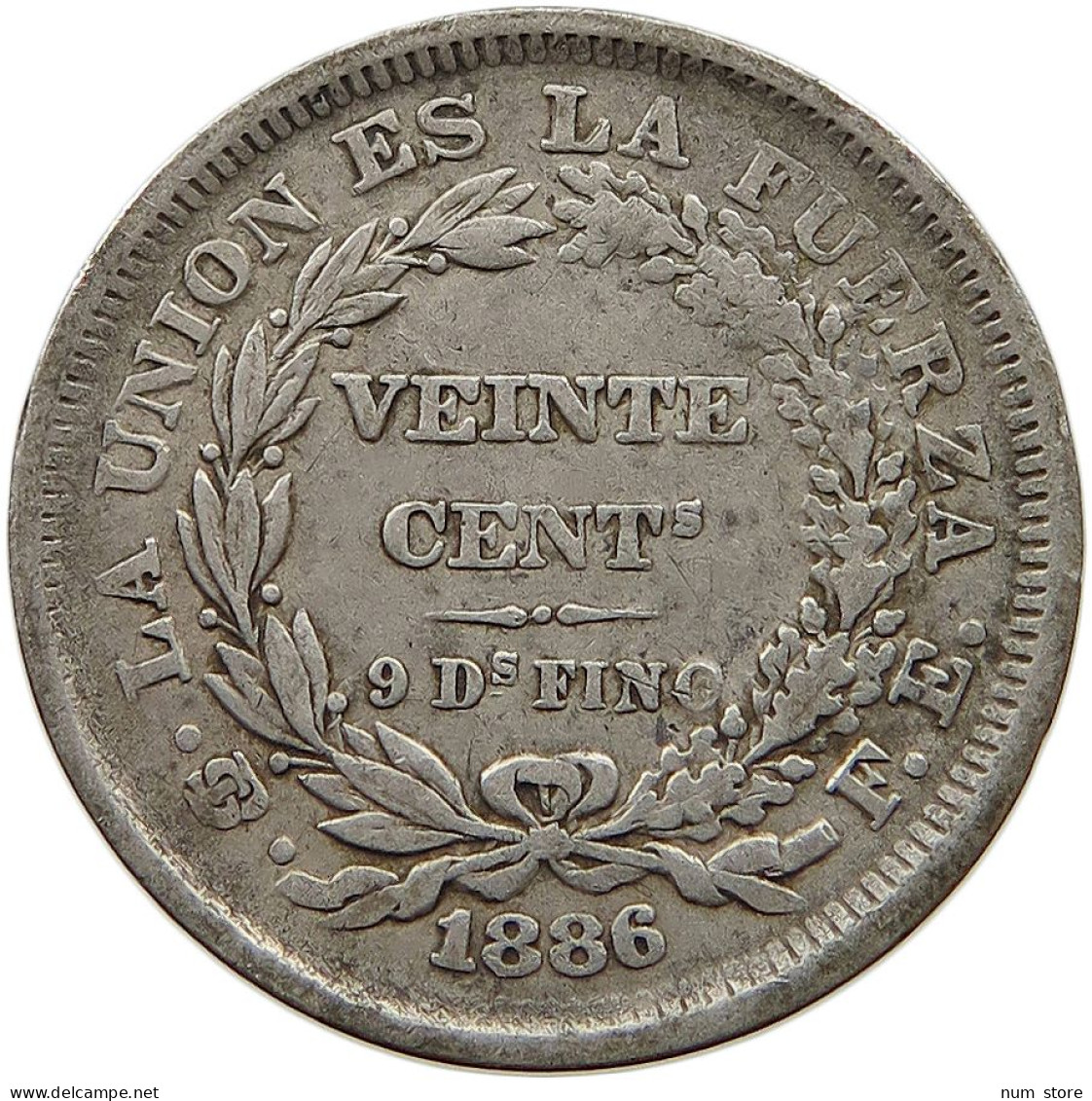 BOLIVIA 20 CENTAVOS 1886 FE  #t063 0301 - Bolivie