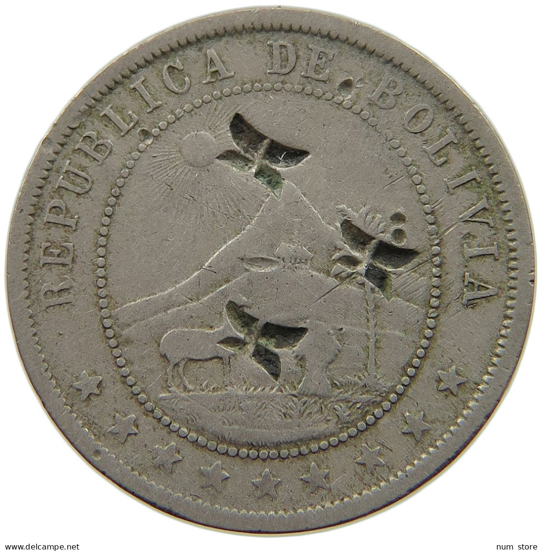 BOLIVIA 10 CENTAVOS 1895 CHOP MARKS COUNTERMARKED #t060 0349 - Bolivië