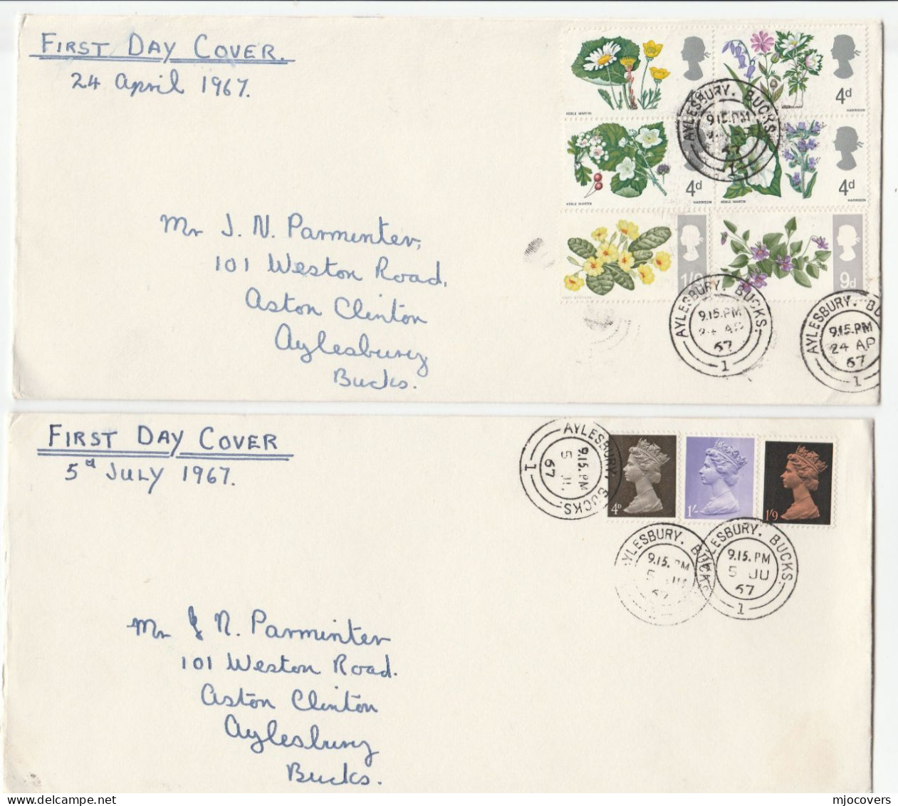 2  1967 FDC  AYLESBURY CDS Flowers & Definitives  Fdc GB Stamps Cover - 1952-1971 Pre-Decimal Issues
