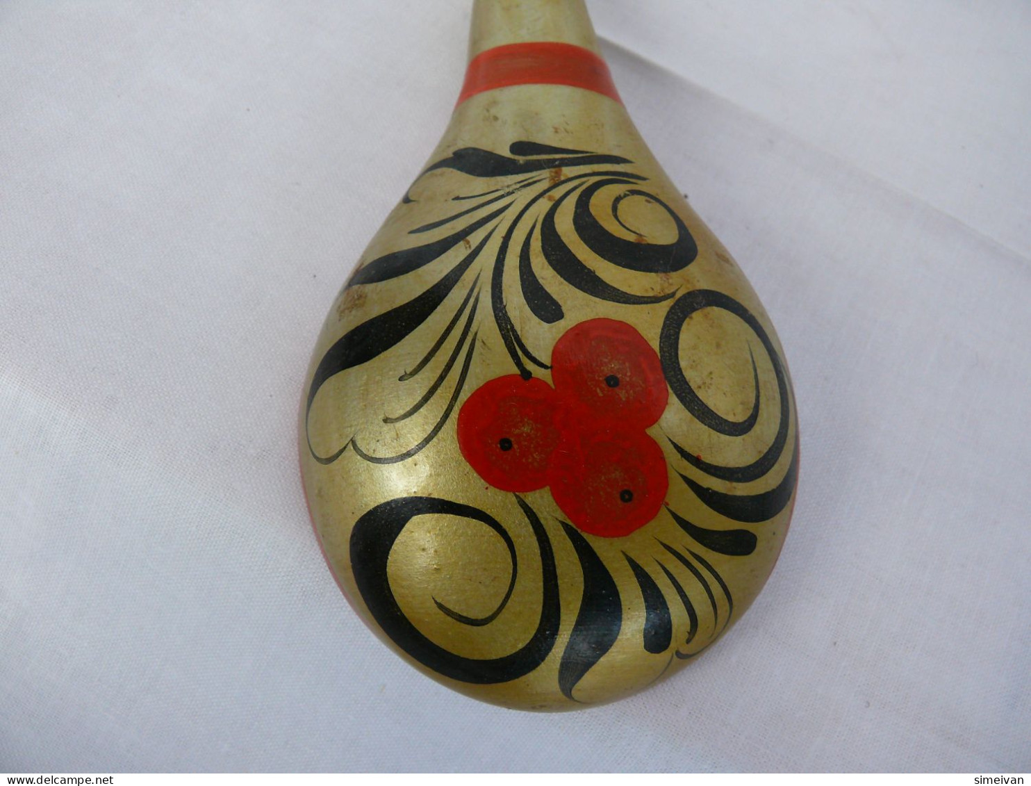 Vintage Khokhloma Wooden Spoon Hand Painted In Russia Russian Art #2146 - Cucharas