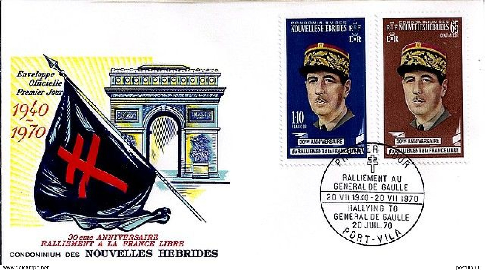 Nlles HEBRIDES FRANCE 30° ANN. DU RALLIEMENT AU Gal DE GAULLE/20.7.70  - Lettres & Documents