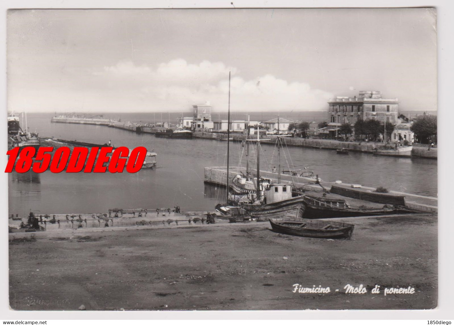 FIUMICINO - MOLO DI PONENTE F/GRANDE VIAGGIATA 1959 ANIMAZIONE - Fiumicino