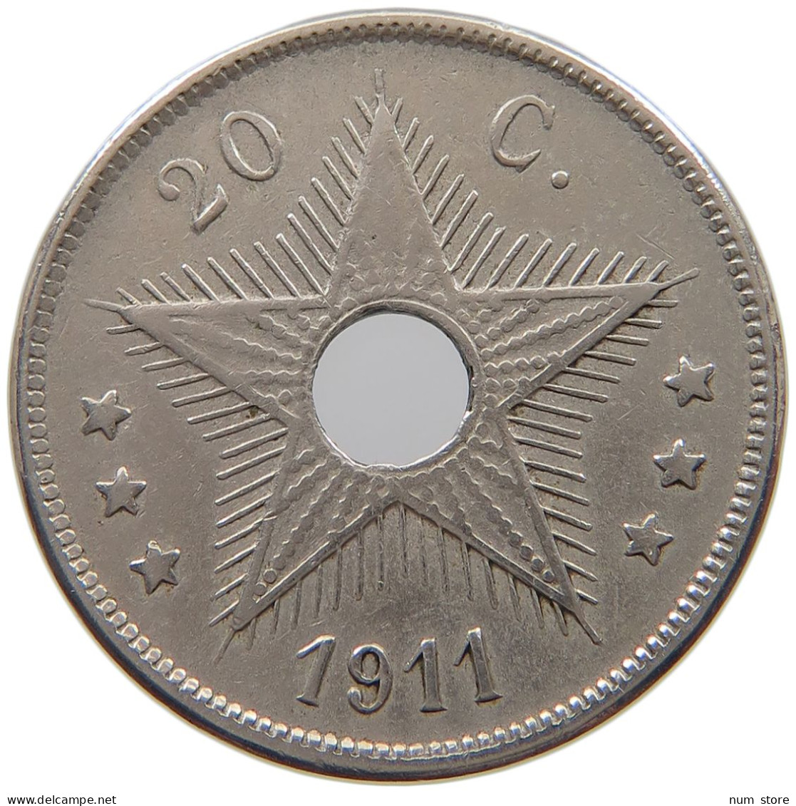 CONGO BELGIAN 20 CENTIMES 1911  #a062 0127 - 1910-1934: Albert I.