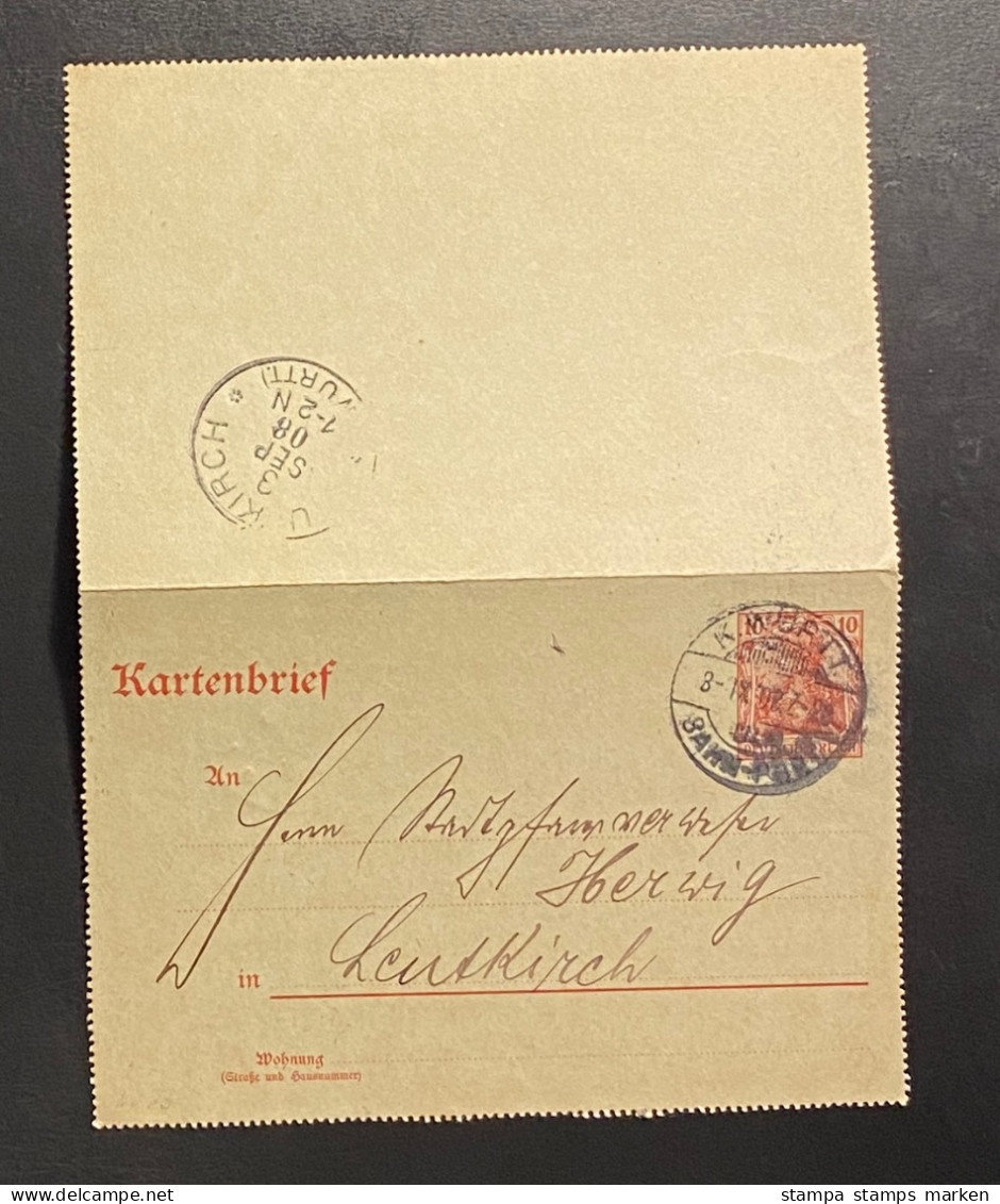 Deutsches Reich 1907 Ganzsache Kartenbrief Mi. K 14 B Gestempelt/o BAHNPOST K. WÜRTT. Ankunftsstempel LEUTKIRCH - Sobres